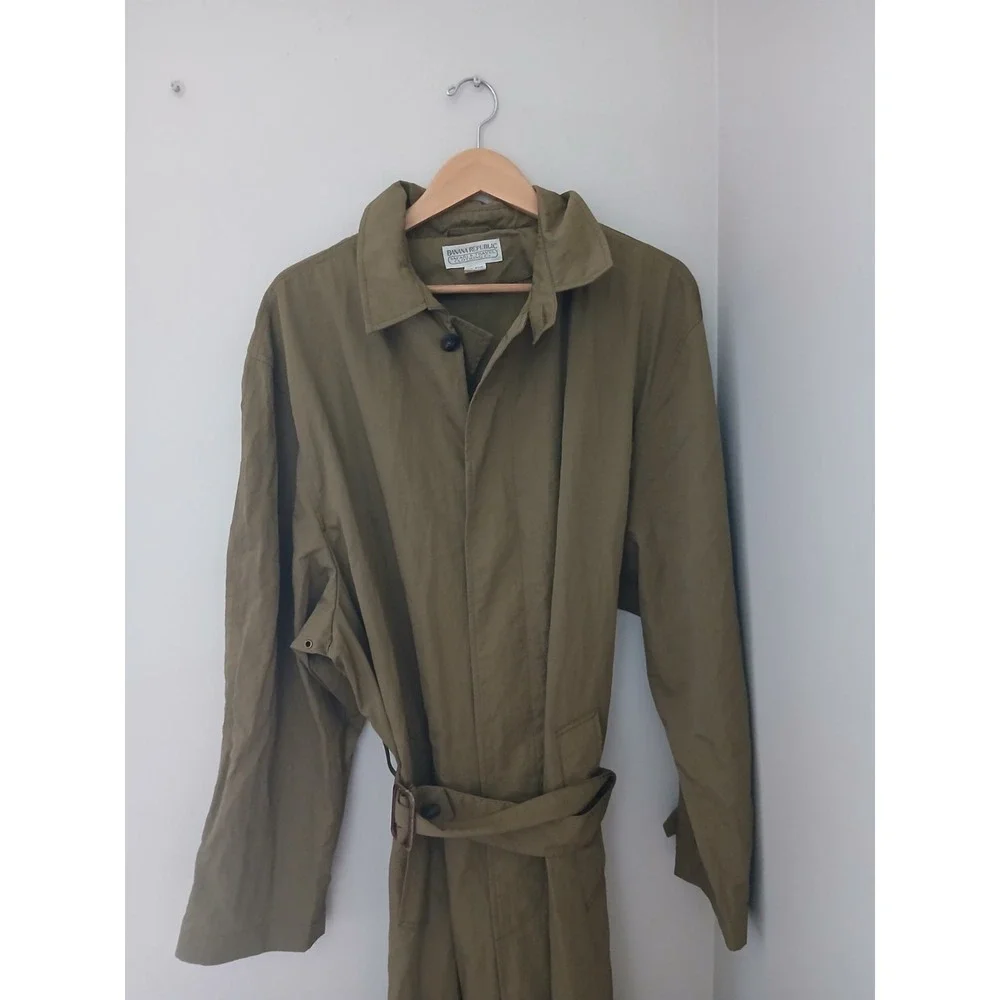 Vtg Banana Republic Safari & Travel Trench Rain Coat Size XL Nylon Belted Duster